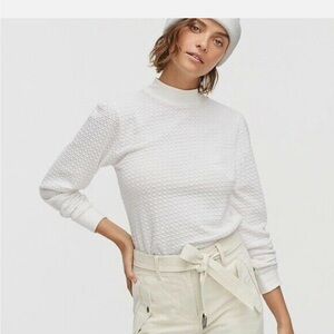 J. Crew Ivory Textured Knit Top Mock Neck Puff Sleeve Women’s Size Large